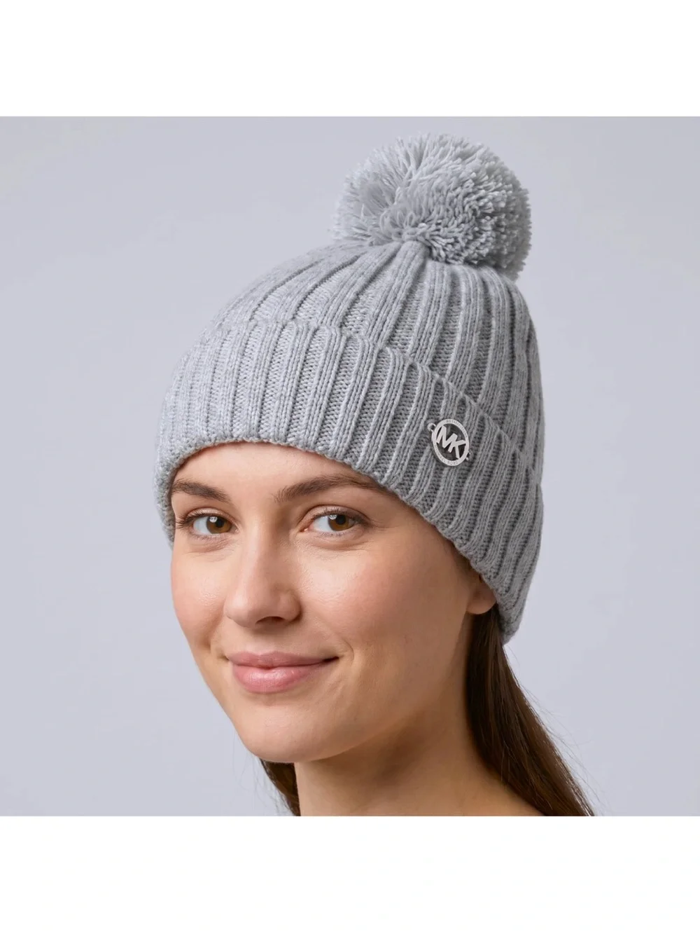 NWT Micheal Kors Pom Pom Beanie Hat-Gray one size